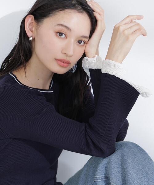 NATURAL BEAUTY BASIC（ナチュラルビューティーベーシック）の「◇レーシーカフスリブニット（ニット/セーター・レディース・ホワイト系その他/ベージュ系その他/ブルー系その他/ブルー系その他6・FREE）」の5枚目の写真
