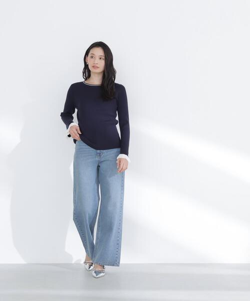 NATURAL BEAUTY BASIC（ナチュラルビューティーベーシック）の「◇レーシーカフスリブニット（ニット/セーター・レディース・ホワイト系その他/ベージュ系その他/ブルー系その他/ブルー系その他6・FREE）」の6枚目の写真