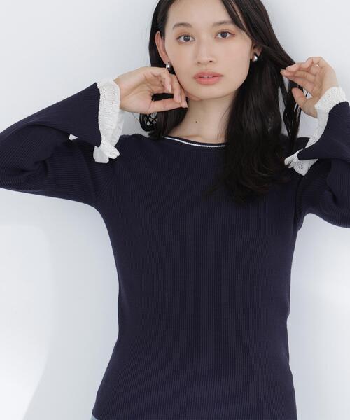 NATURAL BEAUTY BASIC（ナチュラルビューティーベーシック）の「◇レーシーカフスリブニット（ニット/セーター・レディース・ホワイト系その他/ベージュ系その他/ブルー系その他/ブルー系その他6・FREE）」の7枚目の写真