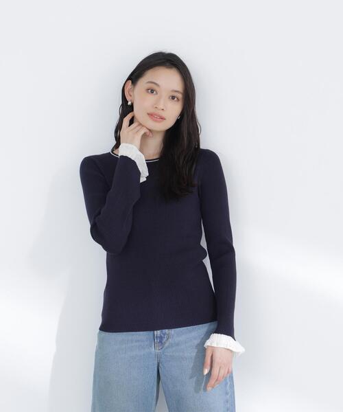 NATURAL BEAUTY BASIC（ナチュラルビューティーベーシック）の「◇レーシーカフスリブニット（ニット/セーター・レディース・ホワイト系その他/ベージュ系その他/ブルー系その他/ブルー系その他6・FREE）」の9枚目の写真