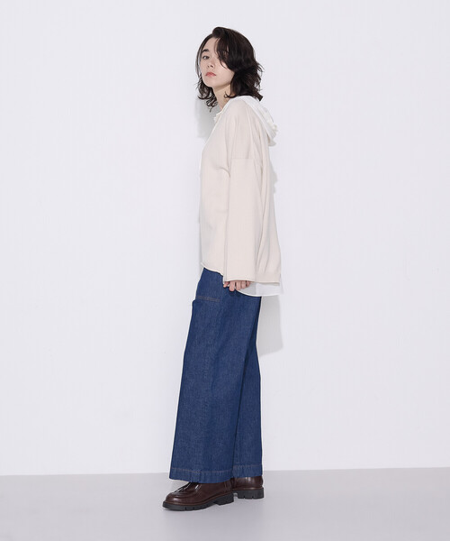 COMME CA Wardrobe（コムサワードローブ）の「レーヨンツイル フーディーブラウス（シャツ/ブラウス・レディース・ホワイト/ネイビー・FREE）」の5枚目の写真