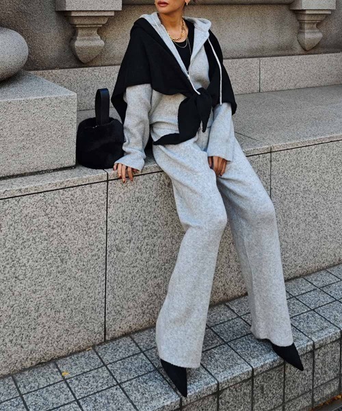 esutoreja（エストレジャ）の「ニットジップアップフーディセットアップ（セットアップ・レディース・ベージュ/グレー・FREE）」の8枚目の写真