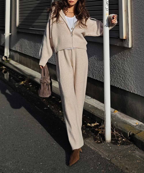 esutoreja（エストレジャ）の「ニットジップアップフーディセットアップ（セットアップ・レディース・ベージュ/グレー・FREE）」の14枚目の写真