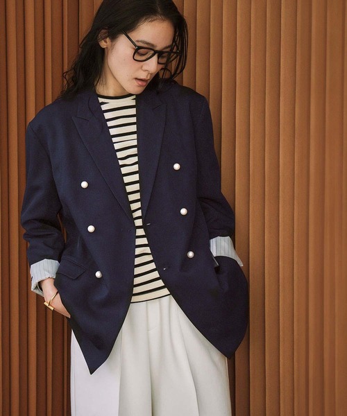 ELFRANK（エルフランク）の「【2026SS】ロゴ刺繍 テーラードジャケット オフィス フォーマル パールボタン《着用動画あり》（テーラードジャケット・レディース・ネイビー/ブラック・M/L）」の22枚目の写真