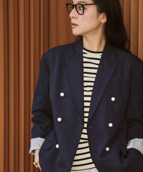 ELFRANK（エルフランク）の「【2026SS】ロゴ刺繍 テーラードジャケット オフィス フォーマル パールボタン《着用動画あり》（テーラードジャケット・レディース・ネイビー/ブラック・M/L）」の21枚目の写真