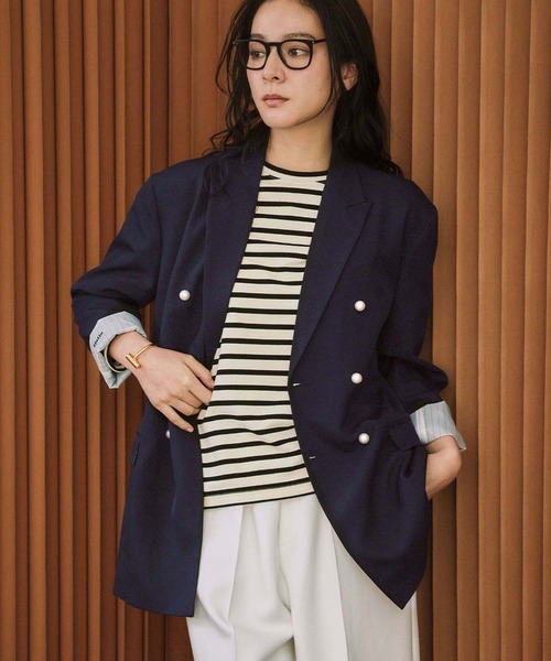 ELFRANK（エルフランク）の「【2026SS】ロゴ刺繍 テーラードジャケット オフィス フォーマル パールボタン《着用動画あり》（テーラードジャケット・レディース・ネイビー/ブラック・M/L）」の18枚目の写真