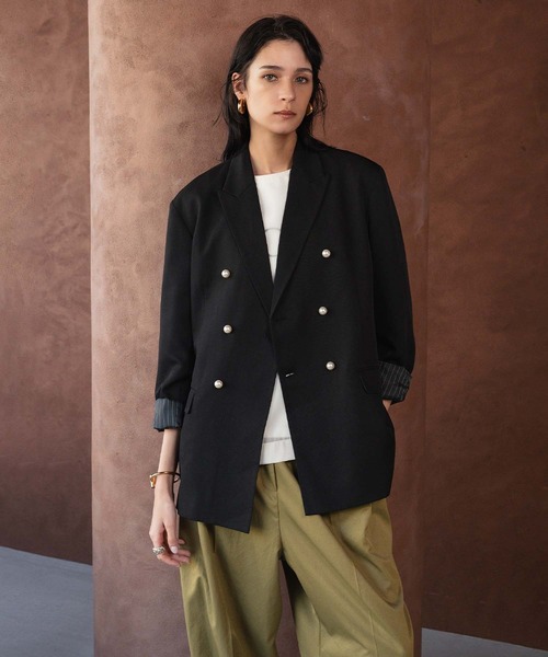 ELFRANK（エルフランク）の「【2026SS】ロゴ刺繍 テーラードジャケット オフィス フォーマル パールボタン《着用動画あり》（テーラードジャケット・レディース・ネイビー/ブラック・M/L）」の13枚目の写真