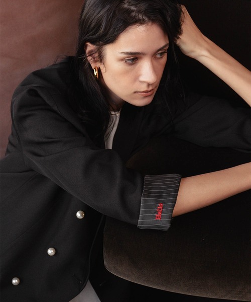 ELFRANK（エルフランク）の「【2026SS】ロゴ刺繍 テーラードジャケット オフィス フォーマル パールボタン《着用動画あり》（テーラードジャケット・レディース・ネイビー/ブラック・M/L）」の12枚目の写真