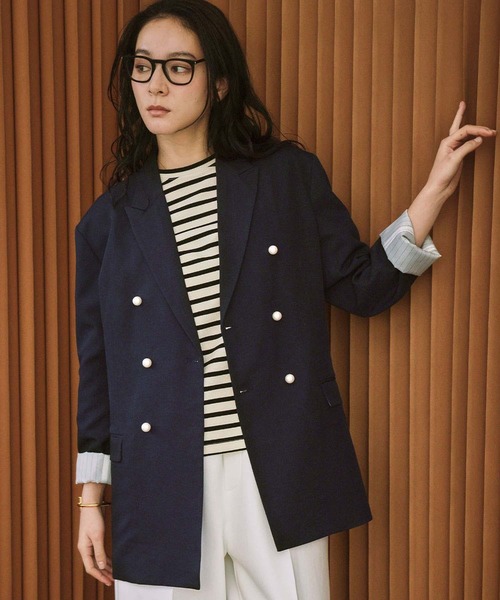 ELFRANK（エルフランク）の「【2026SS】ロゴ刺繍 テーラードジャケット オフィス フォーマル パールボタン《着用動画あり》（テーラードジャケット・レディース・ネイビー/ブラック・M/L）」の8枚目の写真