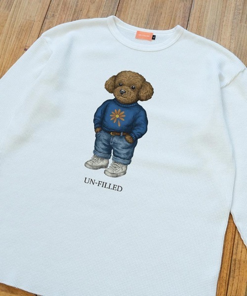 UN-FILLED(アンフィルド)の「mlt5572-UF DOG WAFFLE LONG SLEEVE T-shirt ロンT(トイプードル)-着丈前後差無(SDUF-2604TPD-L)(Tシャツ/カットソー・メンズ・アイボリー/グレー/ホワイト・ONE SIZE)」の4枚目の写真