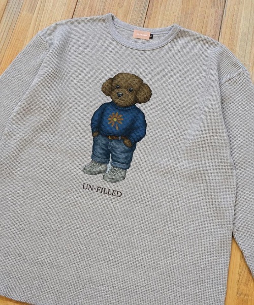 UN-FILLED(アンフィルド)の「mlt5572-UF DOG WAFFLE LONG SLEEVE T-shirt ロンT(トイプードル)-着丈前後差無(SDUF-2604TPD-L)(Tシャツ/カットソー・メンズ・アイボリー/グレー/ホワイト・ONE SIZE)」の6枚目の写真