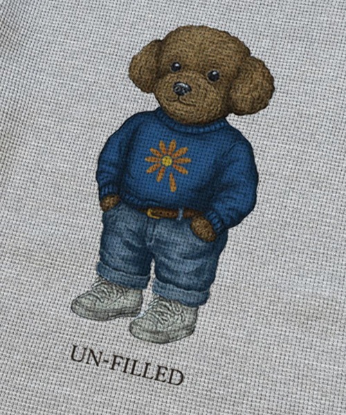 UN-FILLED(アンフィルド)の「mlt5572-UF DOG WAFFLE LONG SLEEVE T-shirt ロンT(トイプードル)-着丈前後差無(SDUF-2604TPD-L)(Tシャツ/カットソー・メンズ・アイボリー/グレー/ホワイト・ONE SIZE)」の7枚目の写真