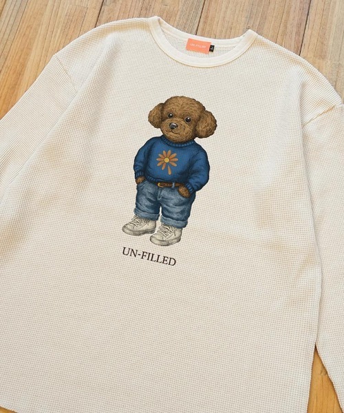 UN-FILLED(アンフィルド)の「mlt5572-UF DOG WAFFLE LONG SLEEVE T-shirt ロンT(トイプードル)-着丈前後差無(SDUF-2604TPD-L)(Tシャツ/カットソー・メンズ・アイボリー/グレー/ホワイト・ONE SIZE)」の8枚目の写真