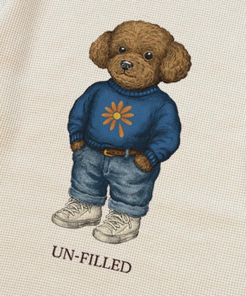 UN-FILLED(アンフィルド)の「mlt5572-UF DOG WAFFLE LONG SLEEVE T-shirt ロンT(トイプードル)-着丈前後差無(SDUF-2604TPD-L)(Tシャツ/カットソー・メンズ・アイボリー/グレー/ホワイト・ONE SIZE)」の9枚目の写真