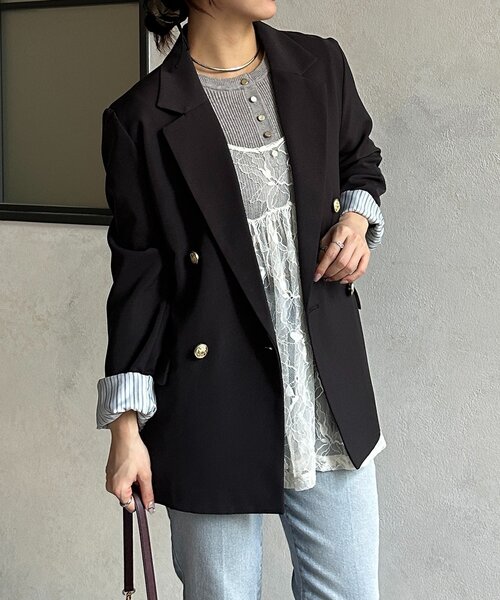 Thevon（ゼボン）の「ゴールドボタンテーラードジャケット（テーラードジャケット・レディース・チャコールグレー/アイボリー/ベージュ/ネイビー・FREE）」の14枚目の写真