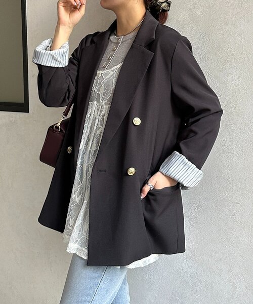 Thevon（ゼボン）の「ゴールドボタンテーラードジャケット（テーラードジャケット・レディース・チャコールグレー/アイボリー/ベージュ/ネイビー・FREE）」の17枚目の写真