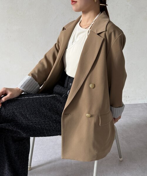 Thevon（ゼボン）の「ゴールドボタンテーラードジャケット（テーラードジャケット・レディース・チャコールグレー/アイボリー/ベージュ/ネイビー・FREE）」の9枚目の写真