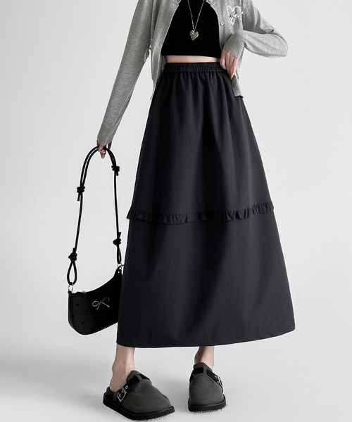 ONEP STAR(ワンピスター)の「フリル切替ロングスカート(スカート・レディース・ホワイト/ネイビー/グレー・SMALL/MEDIUM/LARGE/X-LARGE)」の3枚目の写真