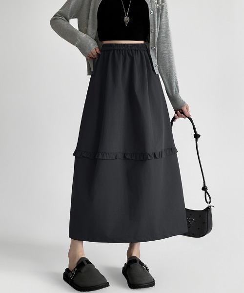 ONEP STAR(ワンピスター)の「フリル切替ロングスカート(スカート・レディース・ホワイト/ネイビー/グレー・SMALL/MEDIUM/LARGE/X-LARGE)」の4枚目の写真