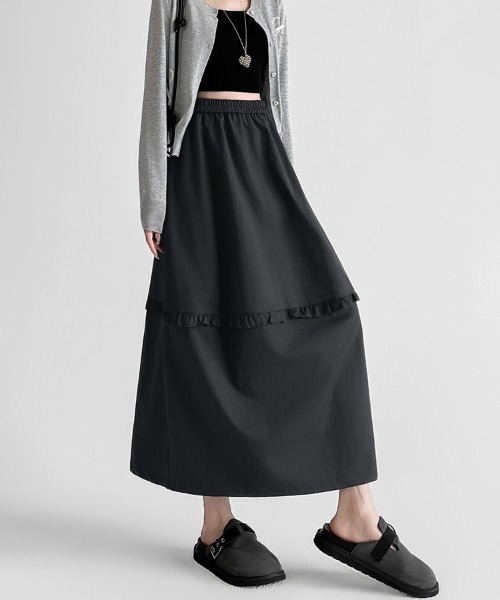 ONEP STAR(ワンピスター)の「フリル切替ロングスカート(スカート・レディース・ホワイト/ネイビー/グレー・SMALL/MEDIUM/LARGE/X-LARGE)」の7枚目の写真