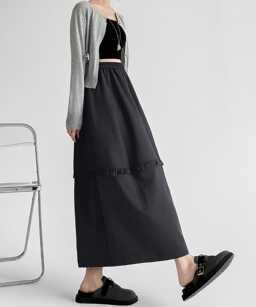 ONEP STAR(ワンピスター)の「フリル切替ロングスカート(スカート・レディース・ホワイト/ネイビー/グレー・SMALL/MEDIUM/LARGE/X-LARGE)」の8枚目の写真