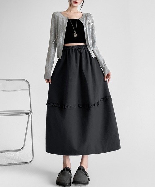 ONEP STAR(ワンピスター)の「フリル切替ロングスカート(スカート・レディース・ホワイト/ネイビー/グレー・SMALL/MEDIUM/LARGE/X-LARGE)」の9枚目の写真