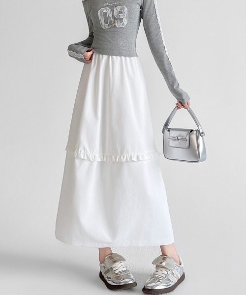 ONEP STAR(ワンピスター)の「フリル切替ロングスカート(スカート・レディース・ホワイト/ネイビー/グレー・SMALL/MEDIUM/LARGE/X-LARGE)」の10枚目の写真