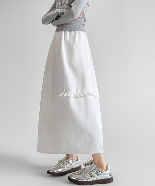 ONEP STAR(ワンピスター)の「フリル切替ロングスカート(スカート・レディース・ホワイト/ネイビー/グレー・SMALL/MEDIUM/LARGE/X-LARGE)」の11枚目の写真