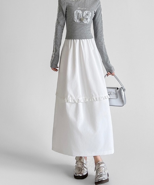ONEP STAR(ワンピスター)の「フリル切替ロングスカート(スカート・レディース・ホワイト/ネイビー/グレー・SMALL/MEDIUM/LARGE/X-LARGE)」の13枚目の写真