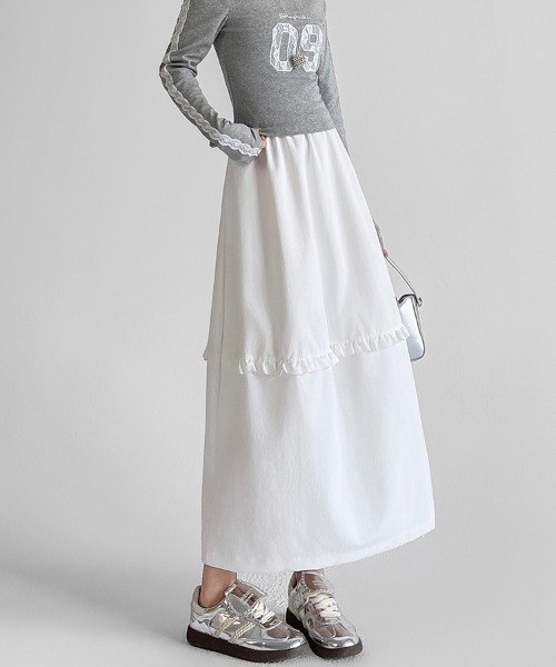 ONEP STAR(ワンピスター)の「フリル切替ロングスカート(スカート・レディース・ホワイト/ネイビー/グレー・SMALL/MEDIUM/LARGE/X-LARGE)」の14枚目の写真