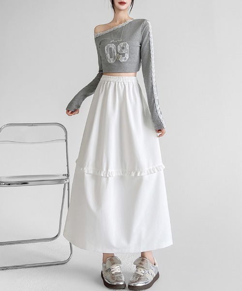ONEP STAR(ワンピスター)の「フリル切替ロングスカート(スカート・レディース・ホワイト/ネイビー/グレー・SMALL/MEDIUM/LARGE/X-LARGE)」の15枚目の写真