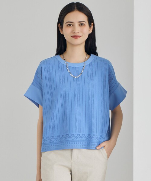 自由区(ジユウク)の「レースエッジ プルオーバー(Tシャツ/カットソー・レディース・ダルブルー系/ネイビー系/アイボリー系・46/44)」の3枚目の写真
