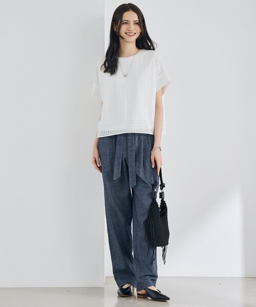 自由区(ジユウク)の「レースエッジ プルオーバー(Tシャツ/カットソー・レディース・ダルブルー系/ネイビー系/アイボリー系・46/44)」の5枚目の写真