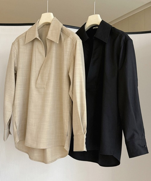 Bie（ビエ）の「スキッパープルオーバーシャツ（シャツ/ブラウス・レディース・ライトブラウン/ブラック・M/S）」の19枚目の写真