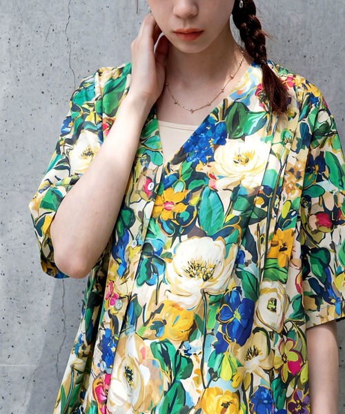 antiqua(アンティカ)の「花柄 シャツワンピース(シャツワンピース・レディース・ブルー系その他・R/P)」の2枚目の写真