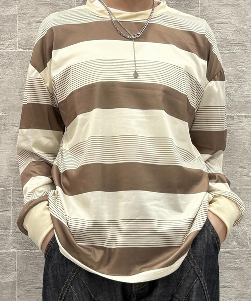 DiamondHearts（ダイヤモンドハーツ）の「【薄手Type】マルチボーダー ルーズフィット ロングスリーブTシャツ（Tシャツ/カットソー・レディース・ブラック/ブラウン・FREE）」の2枚目の写真