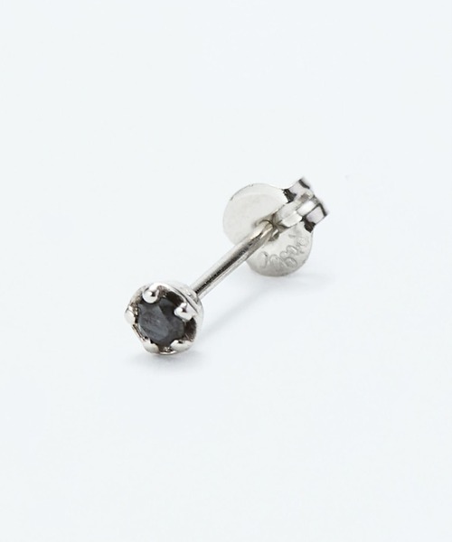 Pt900】ブラック一粒ダイヤピアス/片耳/金属アレルギー対応（ピアス 