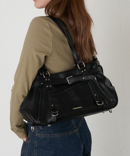 RAY CASSIN(レイカズン)の「ベルト付ジップポケットショルダーバッグ(ショルダーバッグ・レディース・ダークブラウン/ブラウン/ブラック・FREE)」の1枚目の写真