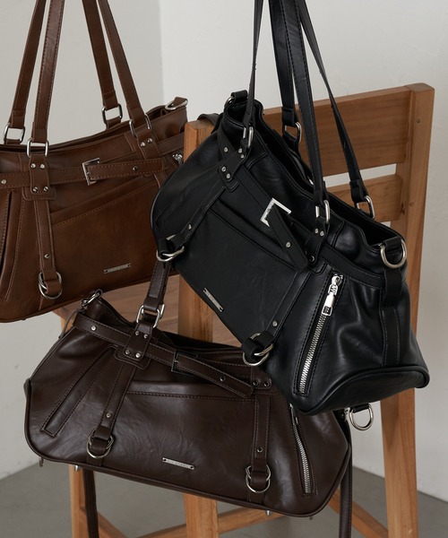 RAY CASSIN(レイカズン)の「ベルト付ジップポケットショルダーバッグ(ショルダーバッグ・レディース・ダークブラウン/ブラウン/ブラック・FREE)」の4枚目の写真