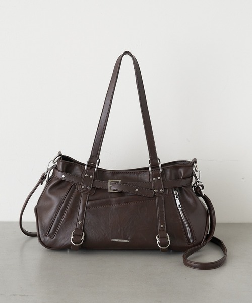 RAY CASSIN(レイカズン)の「ベルト付ジップポケットショルダーバッグ(ショルダーバッグ・レディース・ダークブラウン/ブラウン/ブラック・FREE)」の12枚目の写真