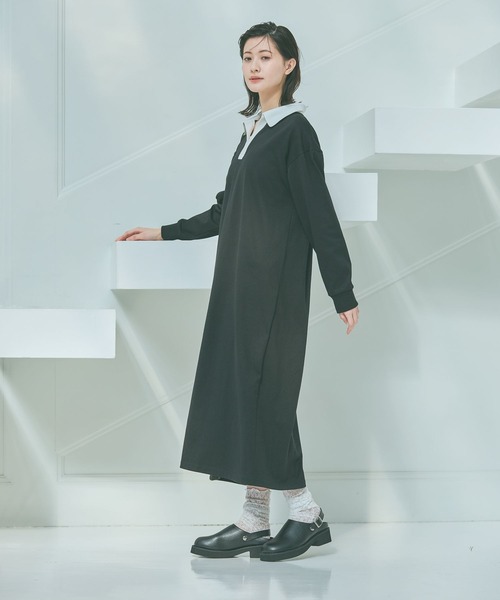 LAKOLE（ラコレ）の「ポロスキッパー長袖ワンピース/ 647929（ワンピース・レディース・グレー/ブラック・FREE）」の10枚目の写真