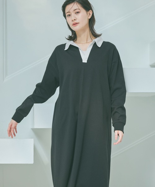 LAKOLE（ラコレ）の「ポロスキッパー長袖ワンピース/ 647929（ワンピース・レディース・グレー/ブラック・FREE）」の3枚目の写真