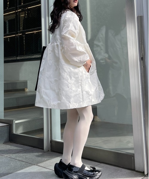 HONEY MI HONEY（ハニーミーハニー）の「ribbon jacquard tunic jacket（ノーカラージャケット・レディース・チャコールグレー/オフホワイト/ブラック・FREE）」の11枚目の写真