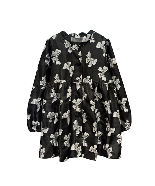 HONEY MI HONEY（ハニーミーハニー）の「ribbon jacquard tunic jacket（ノーカラージャケット・レディース・チャコールグレー/オフホワイト/ブラック・FREE）」の18枚目の写真