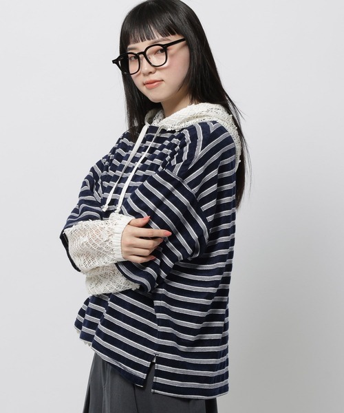 niko and...（ニコアンド）の「パイルボーダーTシャツ（Tシャツ/カットソー・レディース・パープル/ネイビー・LARGE/MEDIUM）」の3枚目の写真
