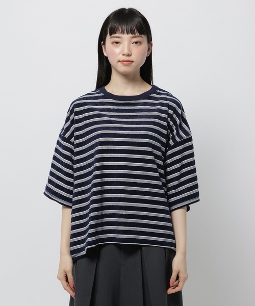 niko and...（ニコアンド）の「パイルボーダーTシャツ（Tシャツ/カットソー・レディース・パープル/ネイビー・LARGE/MEDIUM）」の8枚目の写真
