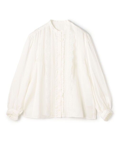 BALLSEY(ボールジィ)の「コットンシルクサテン タック&レースブラウス(シャツ/ブラウス・レディース・ライトグリーン/ホワイト・36)」の2枚目の写真