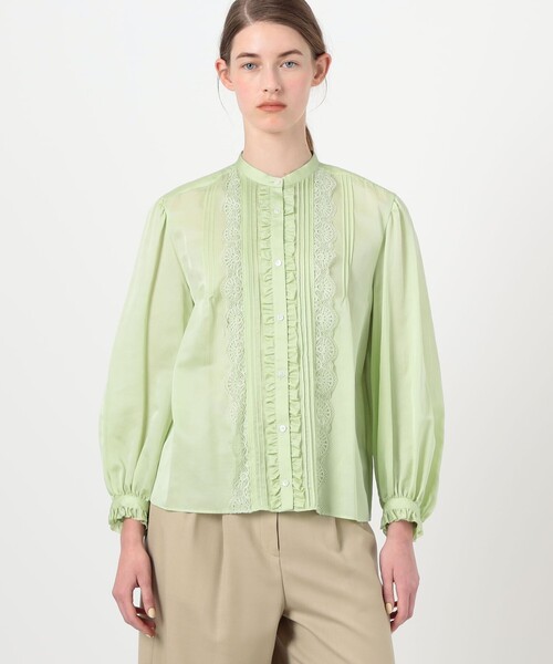 BALLSEY(ボールジィ)の「コットンシルクサテン タック&レースブラウス(シャツ/ブラウス・レディース・ライトグリーン/ホワイト・36)」の4枚目の写真