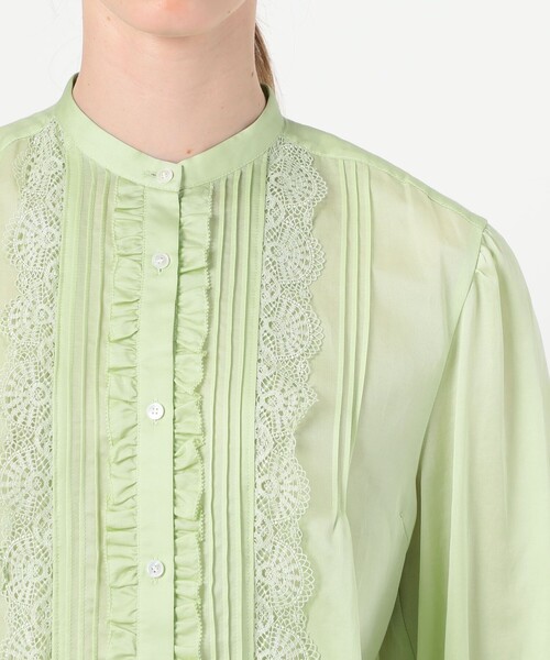 BALLSEY(ボールジィ)の「コットンシルクサテン タック&レースブラウス(シャツ/ブラウス・レディース・ライトグリーン/ホワイト・36)」の7枚目の写真
