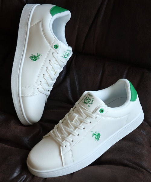 U.S. POLO ASSN.(ユーエスポロアッスン)の「【U.S. POLO ASSN./ユーエスポロアッスン】ワンポイント バイカラー コートスニーカー(スニーカー・メンズ・ホワイト×ブラック/ブラック×シルバー/ホワイト×グリーン・28cm/25cm/24.5cm/22.5cm/25.5cm/23cm/27cm/26cm/24cm/23.5cm/26.5cm)」の1枚目の写真